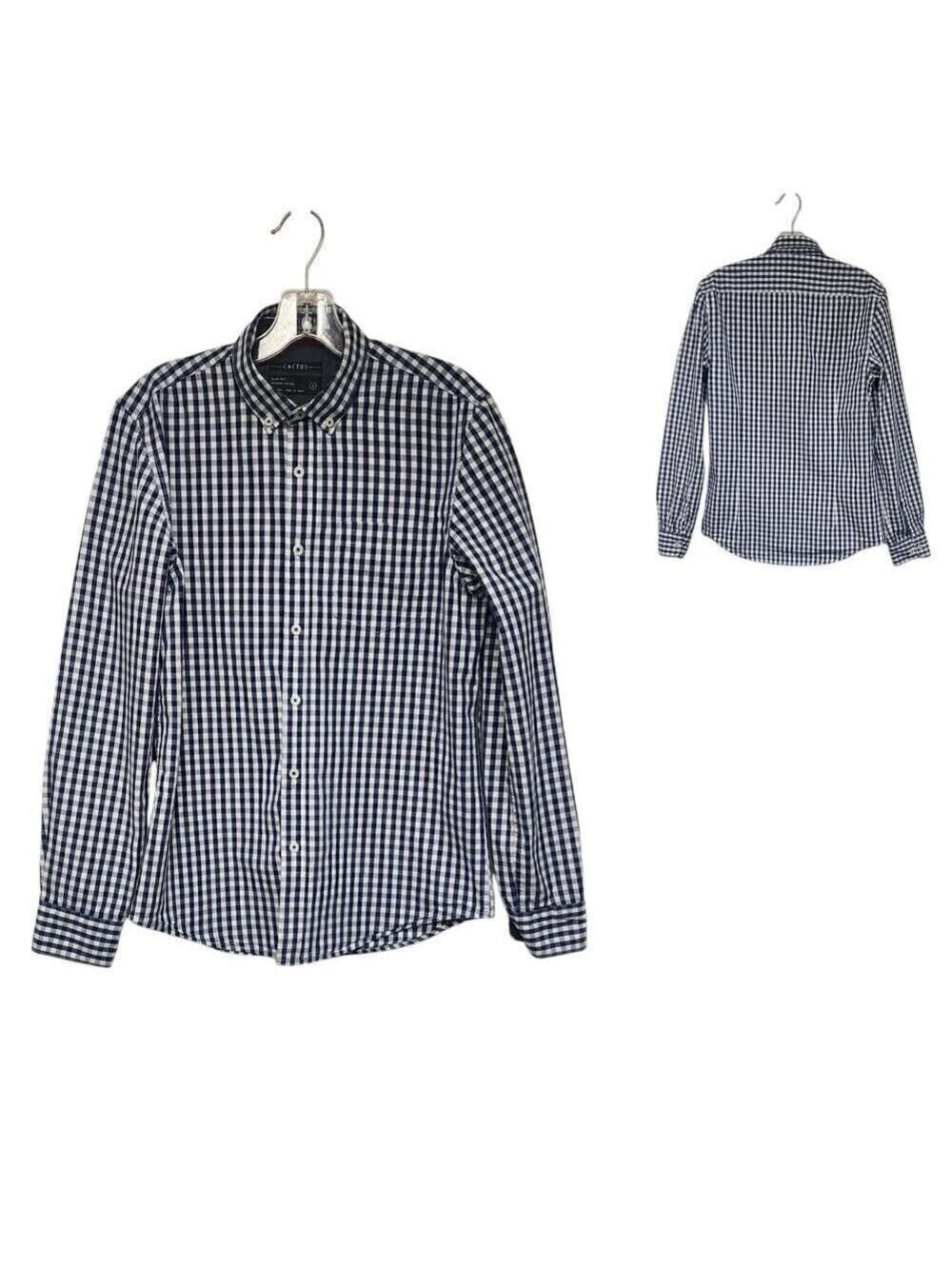Cactus Men's Button Down Business Casual Long Sleeve Shirt Size Small Blue/White